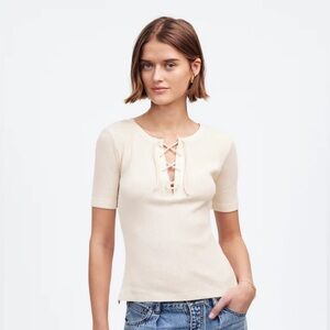 NWOT Madewell ribbed quarter sleeve ivory lace up size small